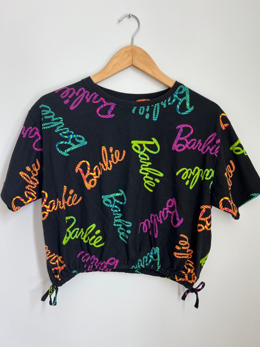 Barbie | Black Tee w/ Neon Pink Orange Green & Teal Logos NWOT Size XL (14/16)